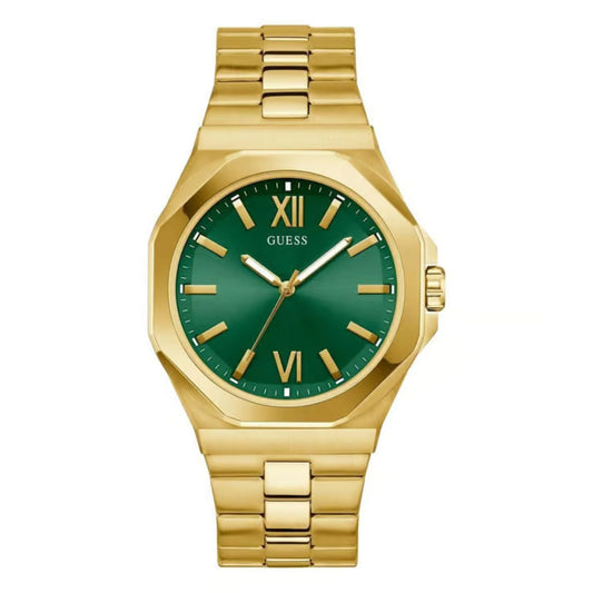 Guess Emperor GW0849G2 Men’s Analog Watch – Green Dial, Gold Stainless Steel Strap, 42mm Quartz