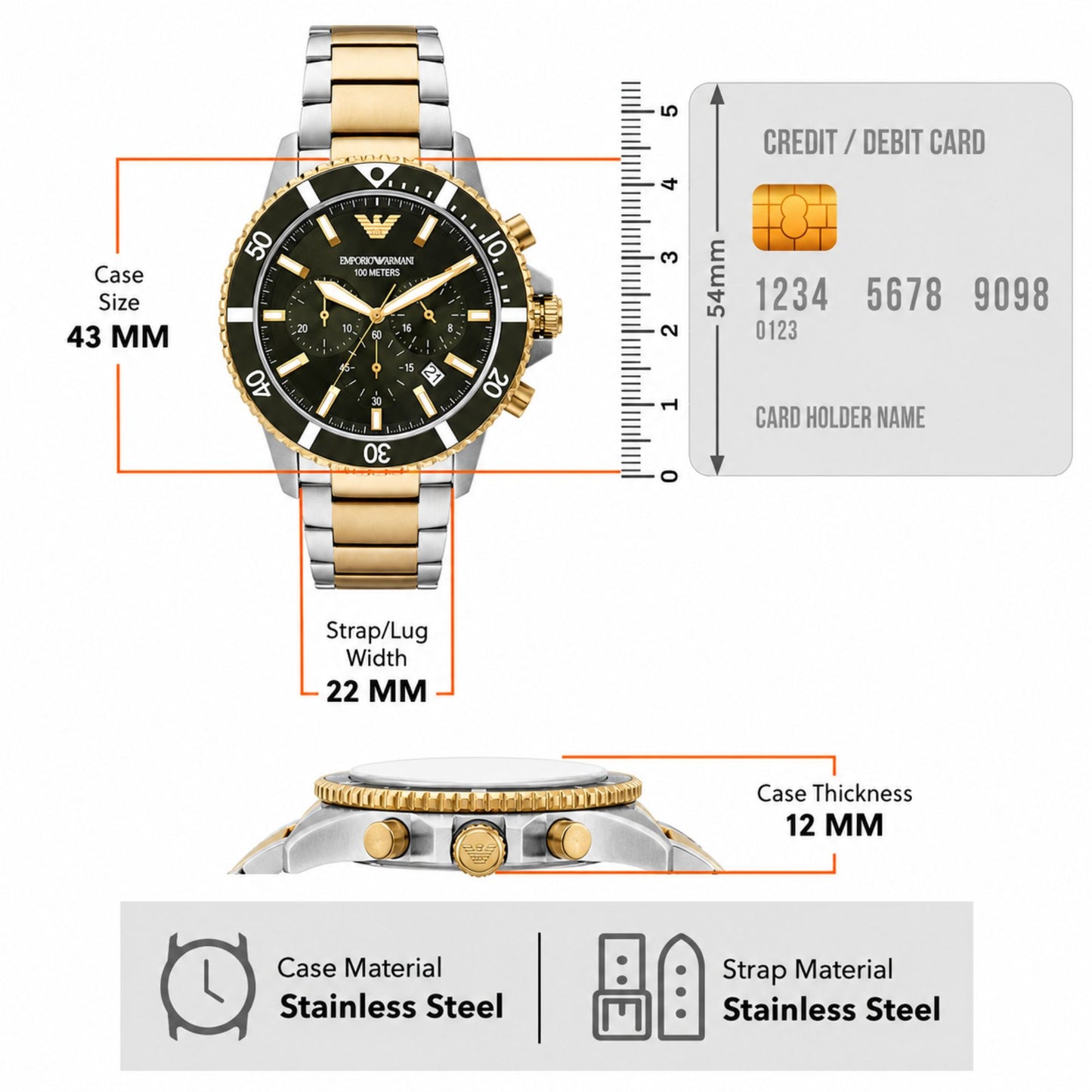 Emporio Armani Green Chronograph Two-Tone Watch for Men - AR11361