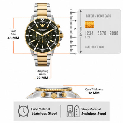 Emporio Armani Green Chronograph Two-Tone Watch for Men - AR11361