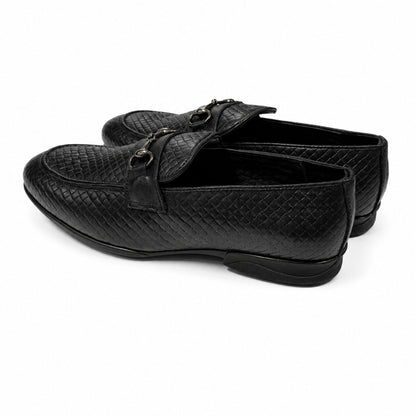 ROSSO BRUNELLO Woven Slip-On Formal Loafers for Men - Black