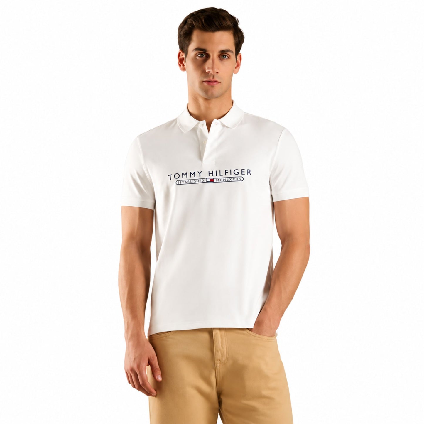 Tommy Hilfiger Men’s Printed Regular Fit Polo T-Shirt - Ecru
