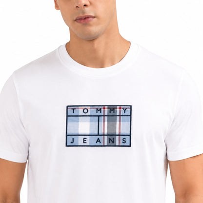 TOMMY HILFIGER Men Checkered Round Neck T-Shirt - White