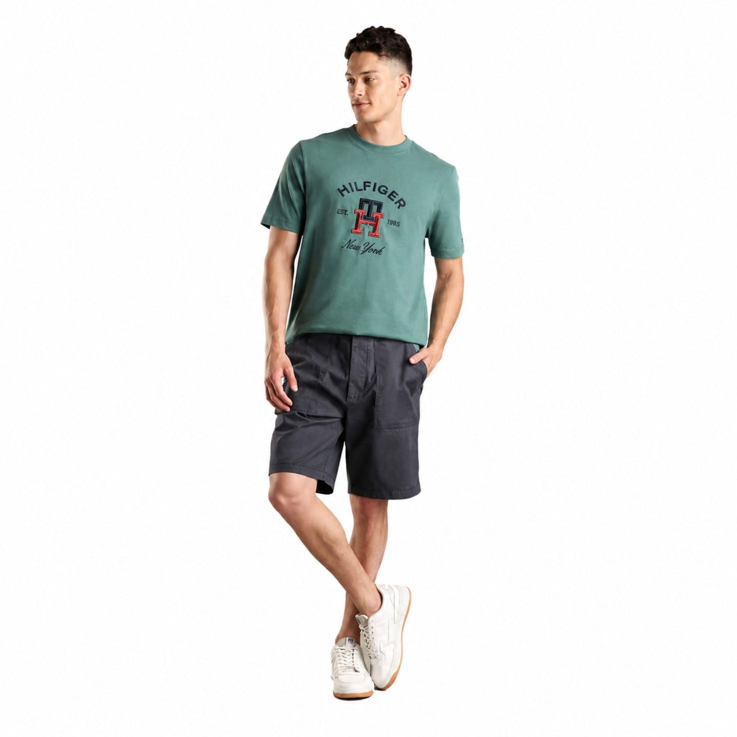TOMMY HILFIGER Men Printed Crew Neck Pure Cotton T-Shirt - Green