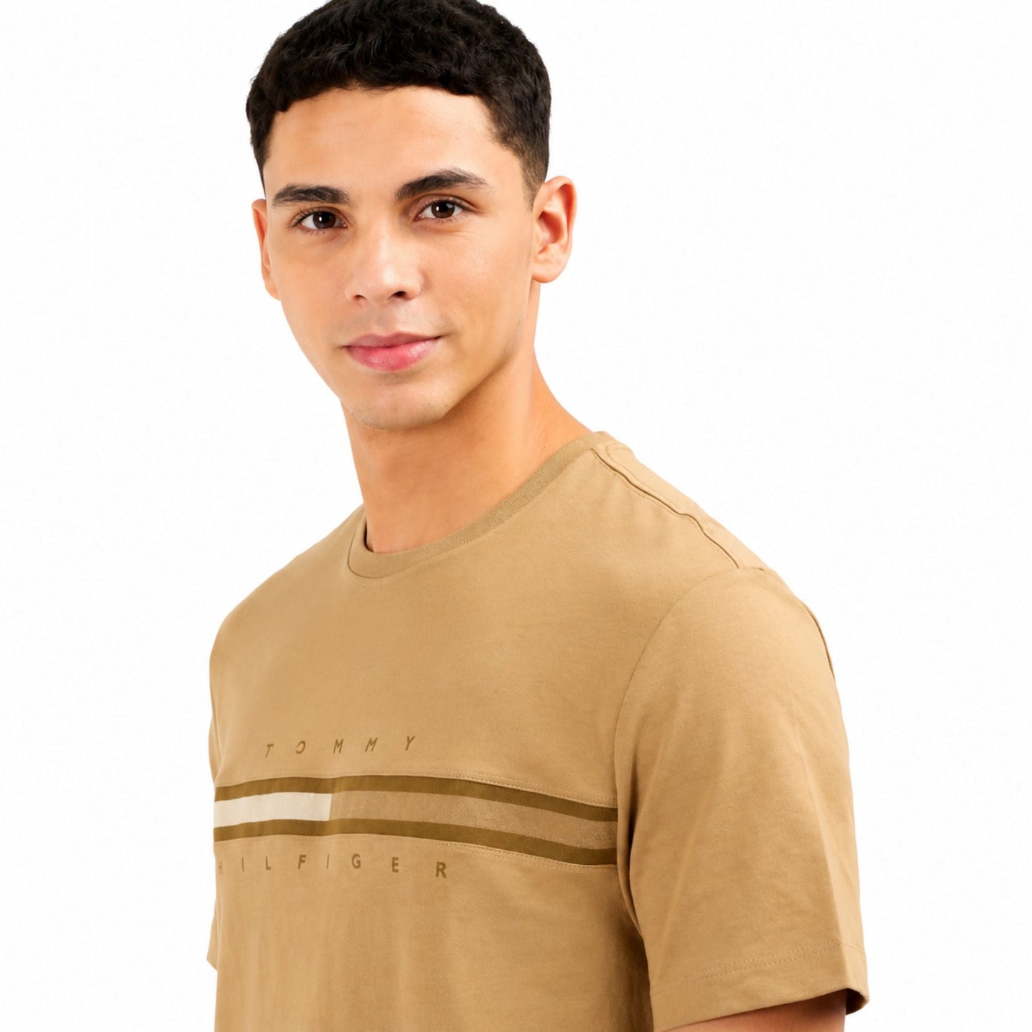 TOMMY HILFIGER Chest Flag Insert Cotton T-Shirt - Pinecone Tan