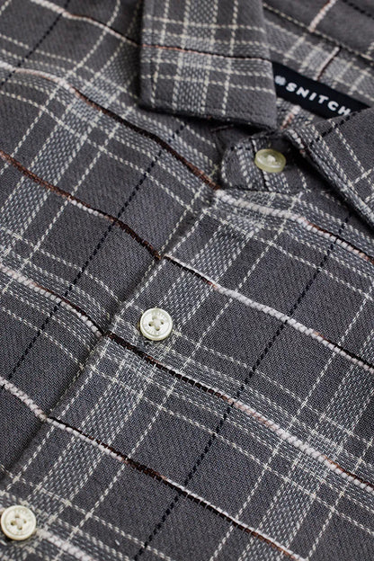 Snitch Grey Slub Textured Checks Shirt for Men