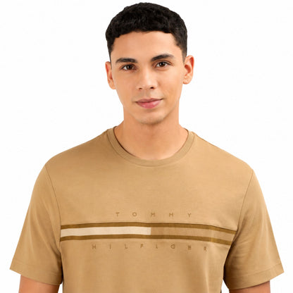 TOMMY HILFIGER Chest Flag Insert Cotton T-Shirt - Pinecone Tan