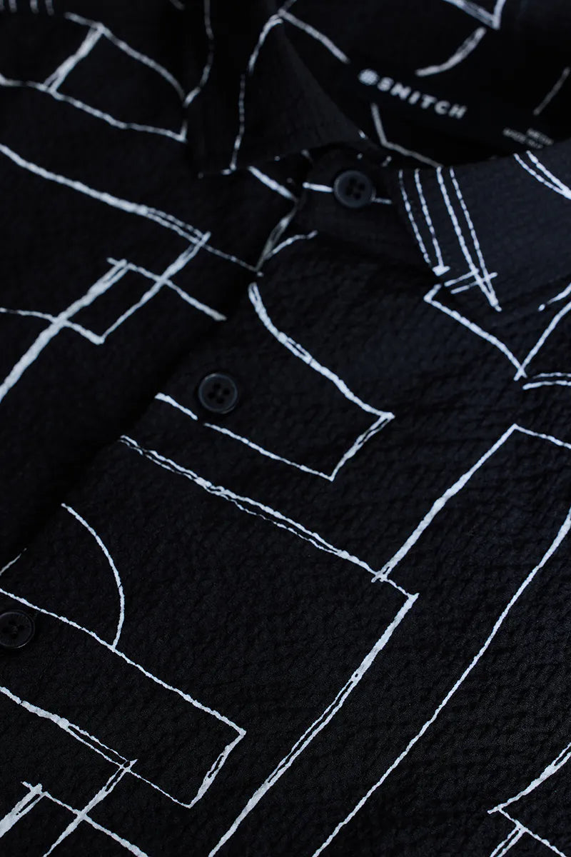 Snitch Men Black Textured Abstract Slim Fit Casual Shirt for Men