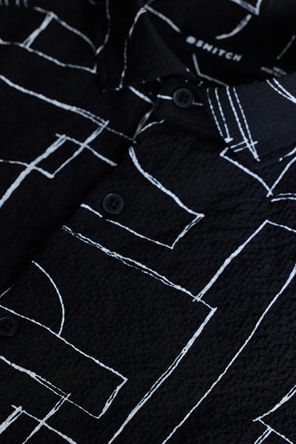 Snitch Men Black Textured Abstract Slim Fit Casual Shirt for Men