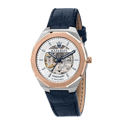 Maserati R8821142001 Stile Men’s Watch | Automatic Skeleton Dial | Blue Leather Strap 42mm Luxury Watch