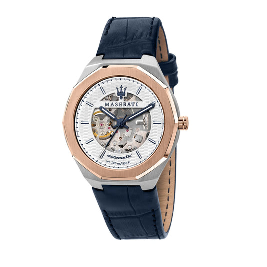 Maserati R8821142001 Stile Men’s Watch | Automatic Skeleton Dial | Blue Leather Strap 42mm Luxury Watch