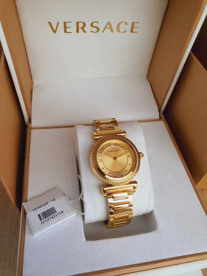 Versace VERE00618 V-Motif Women’s Watch | Gold Dial Gold Stainless Steel Strap | Swiss Made Luxury Watch