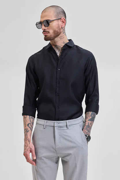 Snitch Black Geometric Slim Fit Full Sleeve Casual Shirt for Men