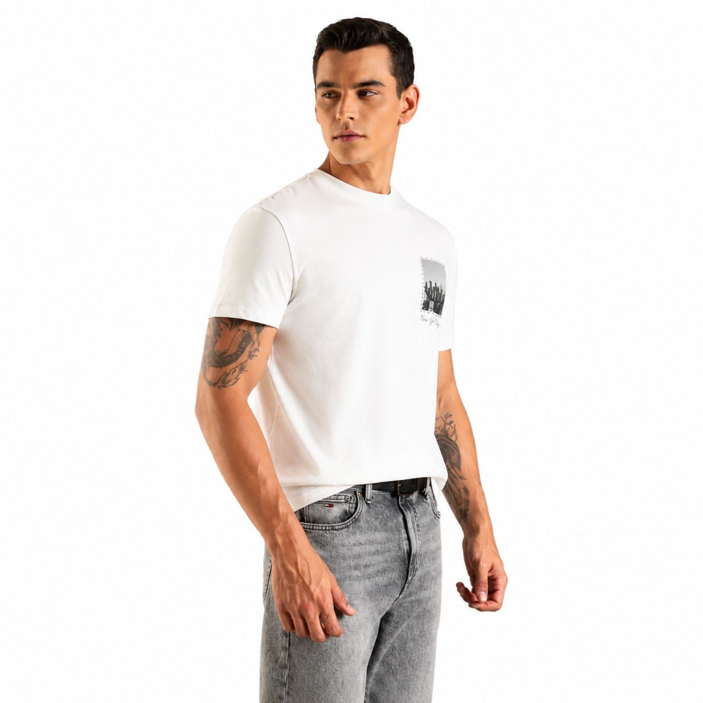TOMMY HILFIGER Logo Regular Fit Cotton T-Shirt - Ecru