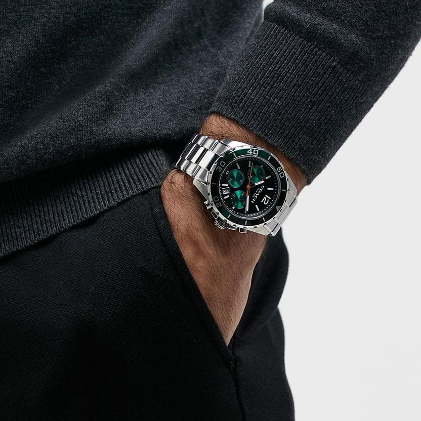 COACH 14602557 Kent Men’s Watch | Black & Green Chronograph Dial | Stainless Steel Bracelet Luxury Watch