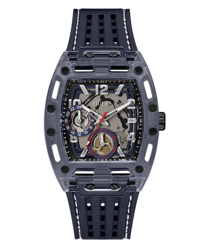 GUESS GW0499G1 Phoenix Men’s Watch | Blue Dial Leather Strap | Square Analog Multi-Function Watch