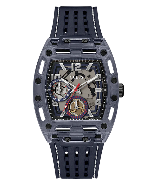 GUESS GW0499G1 Phoenix Men’s Watch | Blue Dial Leather Strap | Square Analog Multi-Function Watch