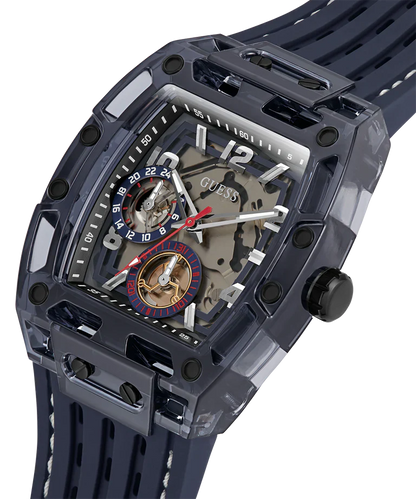 GUESS GW0499G1 Phoenix Men’s Watch | Blue Dial Leather Strap | Square Analog Multi-Function Watch