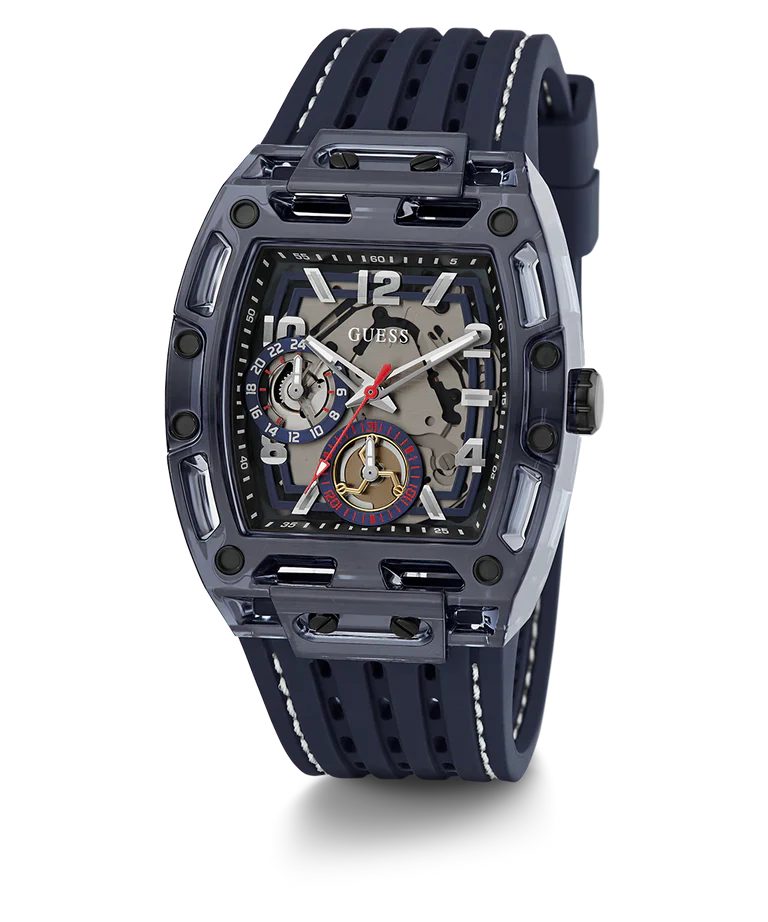 GUESS GW0499G1 Phoenix Men’s Watch | Blue Dial Leather Strap | Square Analog Multi-Function Watch