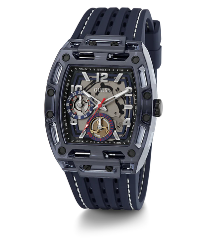 GUESS GW0499G1 Phoenix Men’s Watch | Blue Dial Leather Strap | Square Analog Multi-Function Watch