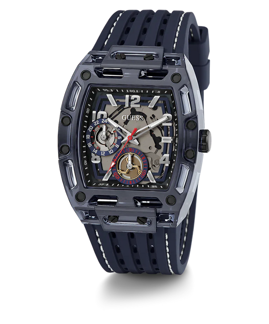 GUESS GW0499G1 Phoenix Men’s Watch | Blue Dial Leather Strap | Square Analog Multi-Function Watch