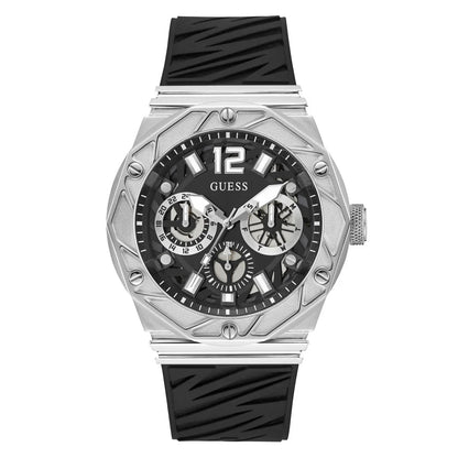 GUESS GW0634G1 Sport Rival Men’s Watch | Black Dial Silicone Strap | 47mm Multi-Function Analog Watch