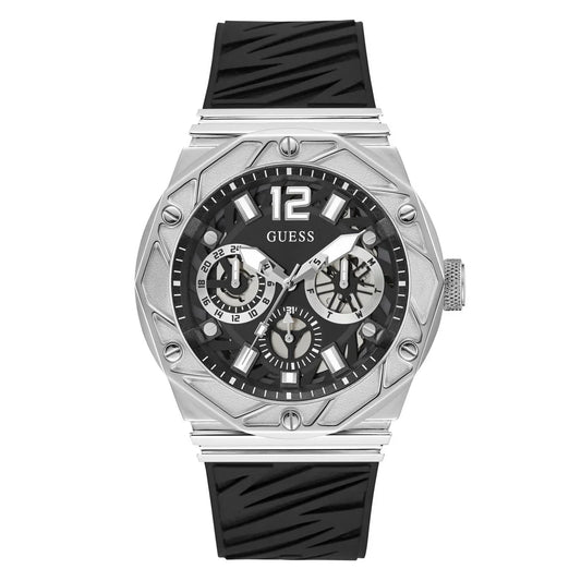 GUESS GW0634G1 Sport Rival Men’s Watch | Black Dial Silicone Strap | 47mm Multi-Function Analog Watch