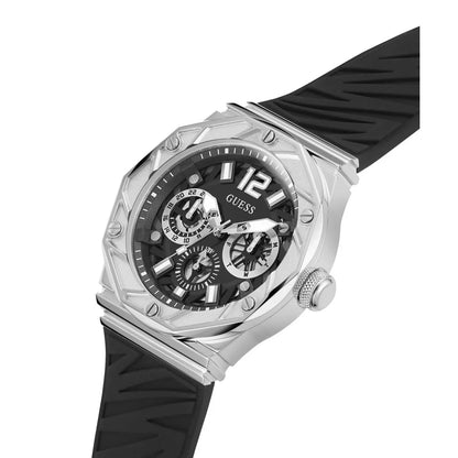 GUESS GW0634G1 Sport Rival Men’s Watch | Black Dial Silicone Strap | 47mm Multi-Function Analog Watch