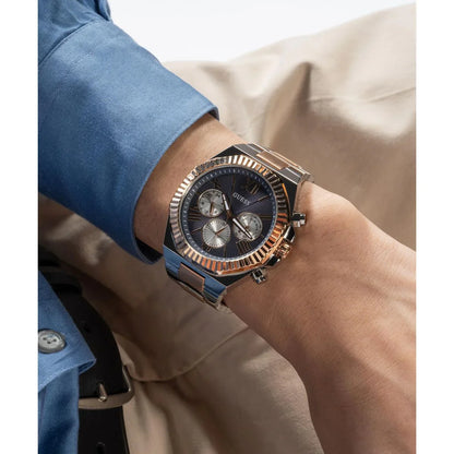 GUESS GW0703G1 Equity Men’s Watch | Blue Dial Two-Tone Stainless Steel Bracelet | 44mm Multi-Function Luxury Watch