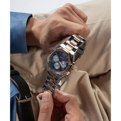GUESS GW0703G1 Equity Men’s Watch | Blue Dial Two-Tone Stainless Steel Bracelet | 44mm Multi-Function Luxury Watch
