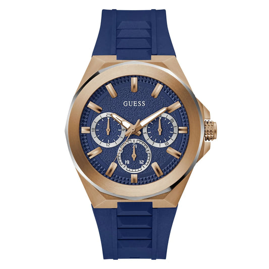 GUESS GW0799G2 Dashboard Men’s Watch | Blue Dial Silicone Strap | 46mm Multi-Function Analog Sport Watch