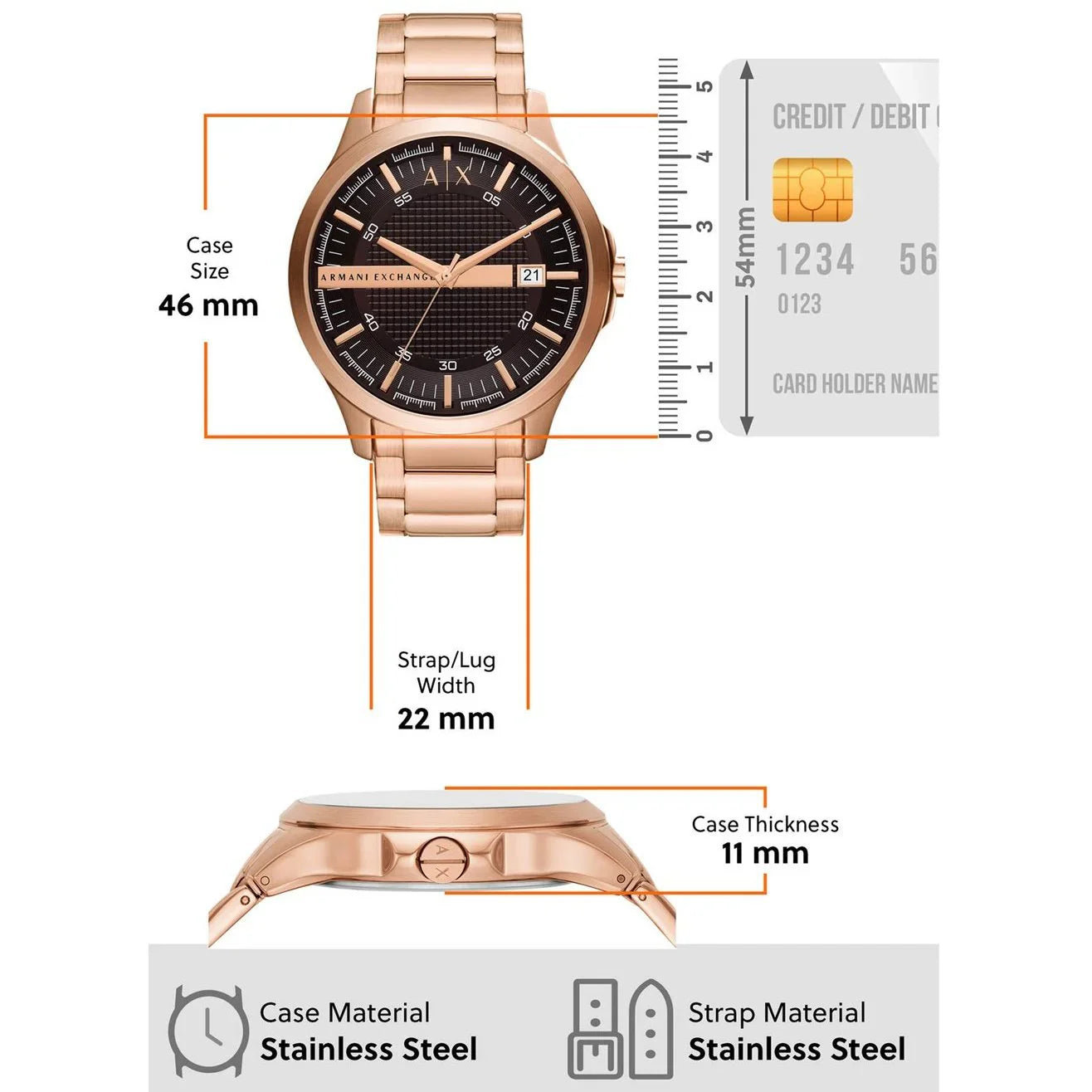 Armani Exchange AX2449 Men’s Analog Watch – Brown Dial, Rose Gold Stainless Steel Strap, 46mm Quartz