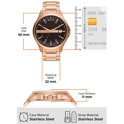 Armani Exchange AX2449 Men’s Analog Watch – Brown Dial, Rose Gold Stainless Steel Strap, 46mm Quartz