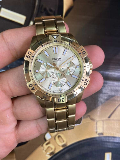 Fossil Garrett FS5772 Men’s Chronograph Watch – Gold Dial, Gold Stainless Steel Strap, 44mm Quartz
