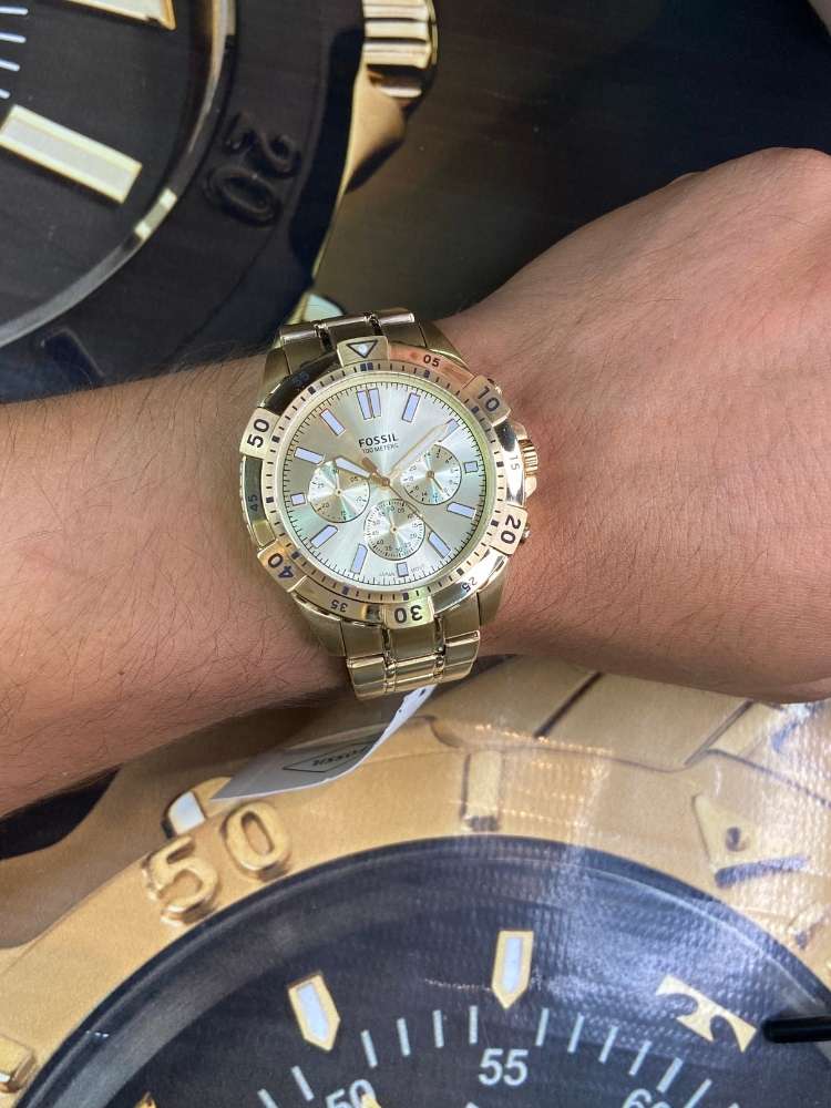 Fossil Garrett FS5772 Men’s Chronograph Watch – Gold Dial, Gold Stainless Steel Strap, 44mm Quartz