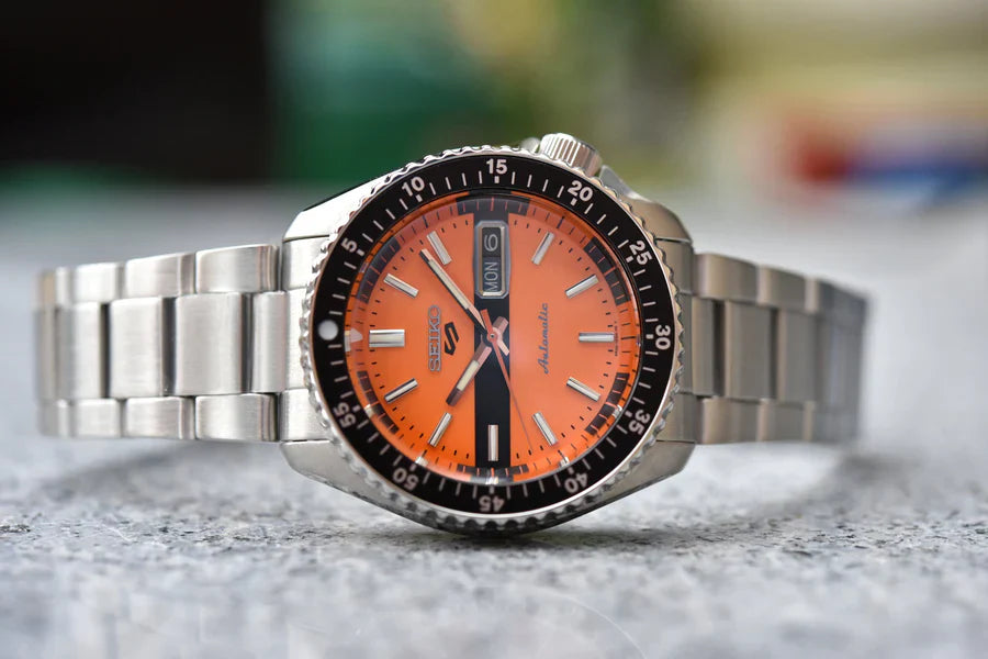 Seiko SRPK11K1 (Seiko 5 Sports) Men’s Automatic Orange Dial Watch | Stainless Steel Sports Timepiece