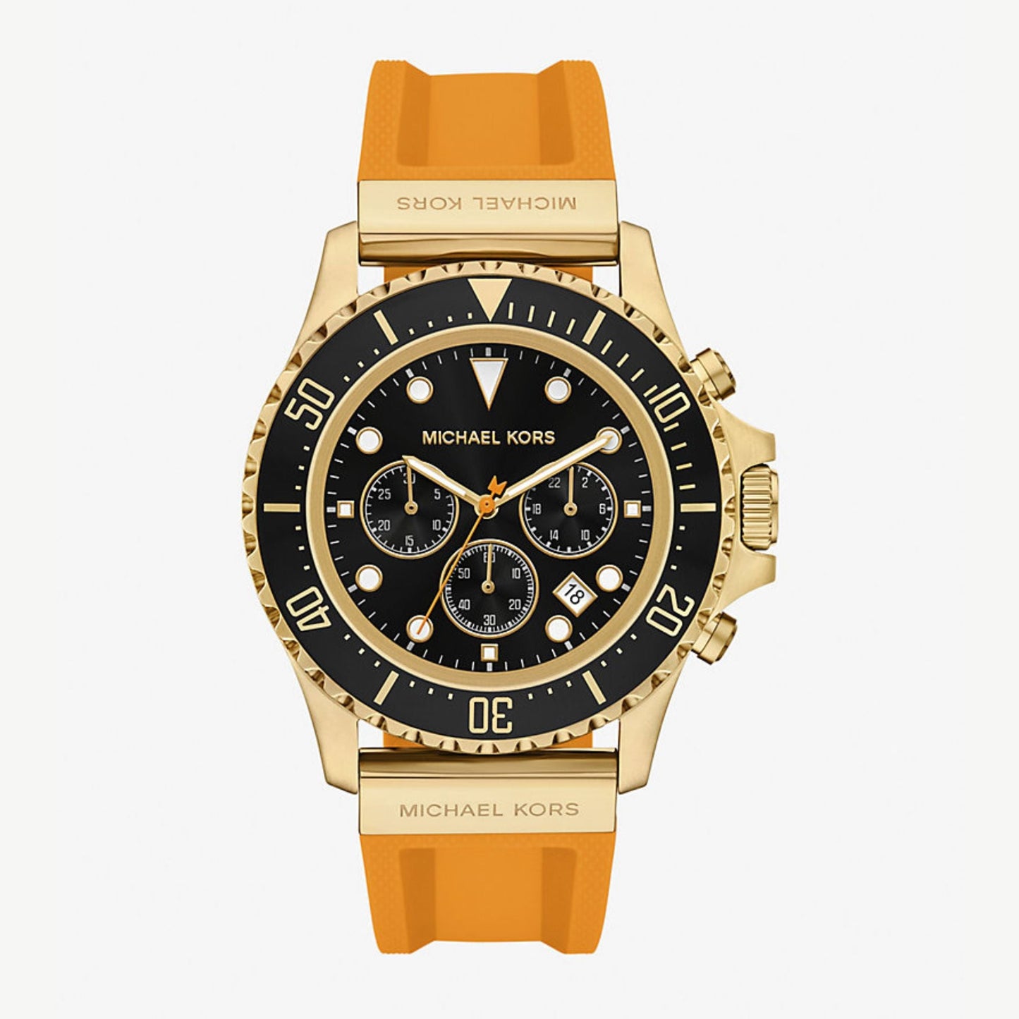 Michael Kors MKO1185 Everest Chronograph Men’s Watch – Gold Tone Case, Orange Silicone Strap, 45mm, 100M WR