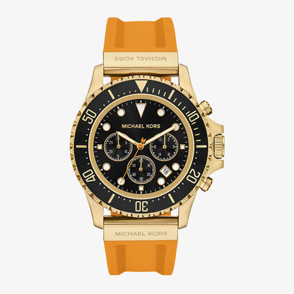 Michael Kors MKO1185 Everest Chronograph Men’s Watch – Gold Tone Case, Orange Silicone Strap, 45mm, 100M WR