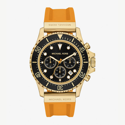 Michael Kors MKO1185 Everest Chronograph Men’s Watch – Gold Tone Case, Orange Silicone Strap, 45mm, 100M WR