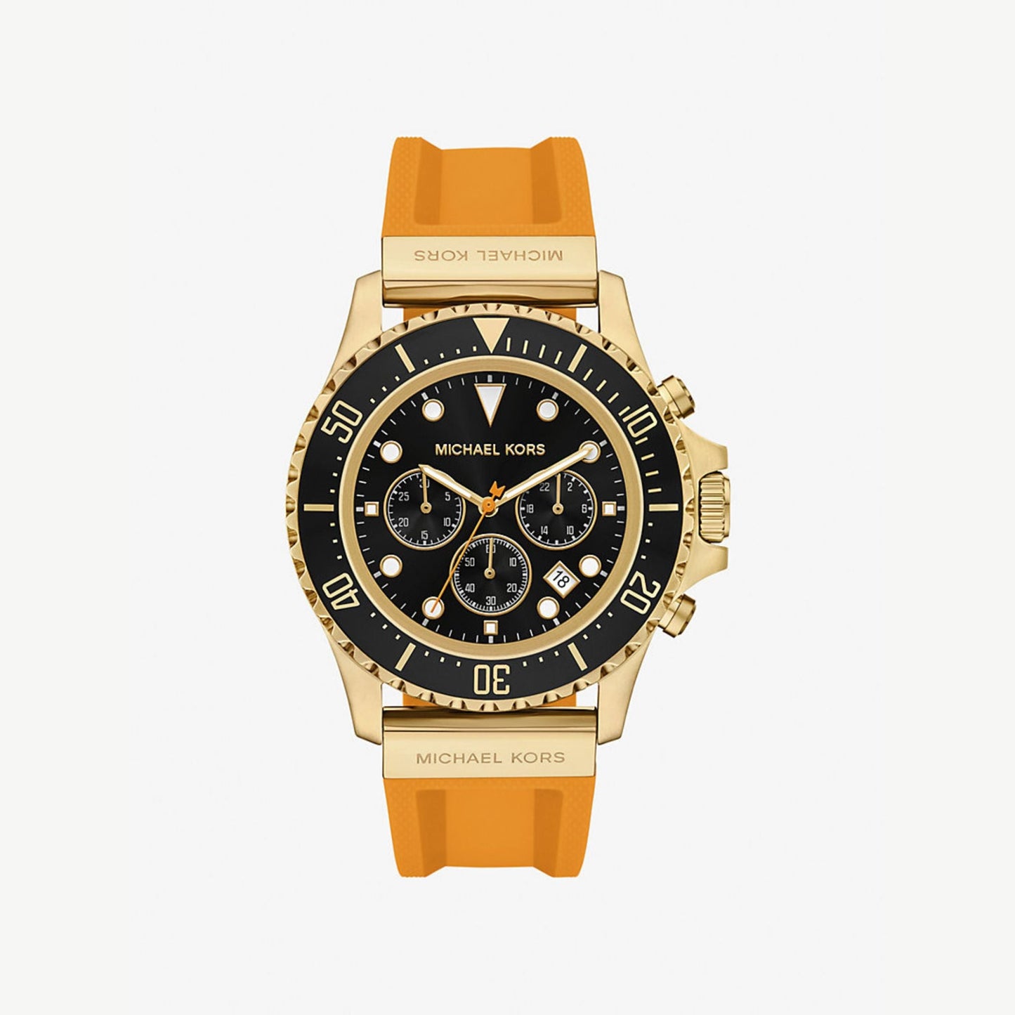 Michael Kors MKO1185 Everest Chronograph Men’s Watch – Gold Tone Case, Orange Silicone Strap, 45mm, 100M WR