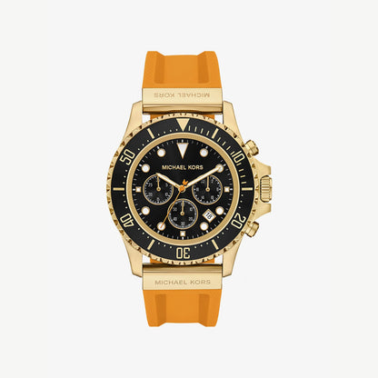 Michael Kors MKO1185 Everest Chronograph Men’s Watch – Gold Tone Case, Orange Silicone Strap, 45mm, 100M WR