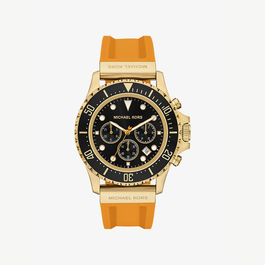 Michael Kors MKO1185 Everest Chronograph Men’s Watch – Gold Tone Case, Orange Silicone Strap, 45mm, 100M WR
