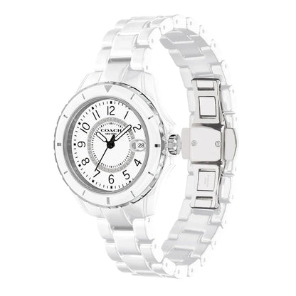 Coach 14503462 Preston Women’s Watch | White Ceramic Strap | Gold Tone Stainless Steel 32mm Luxury Watch