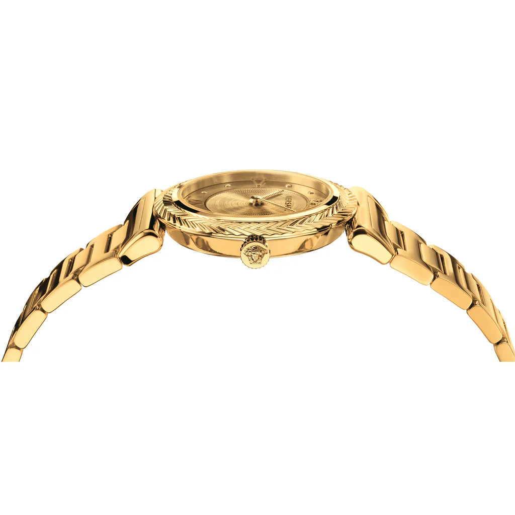 Versace VERE00618 V-Motif Women’s Watch | Gold Dial Gold Stainless Steel Strap | Swiss Made Luxury Watch