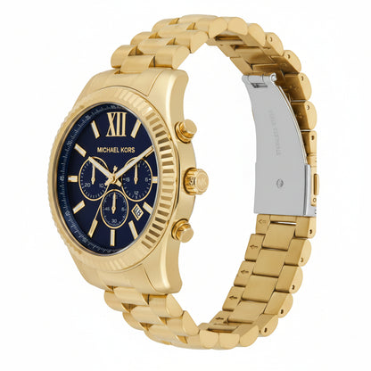 Michael Kors MK9153 Lexington Men’s Watch | Blue Dial Chronograph | Gold Tone Stainless Steel 44mm Luxury Watch