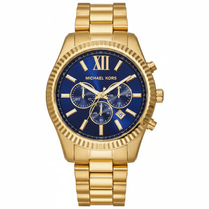 Michael Kors MK9153 Lexington Men’s Watch | Blue Dial Chronograph | Gold Tone Stainless Steel 44mm Luxury Watch