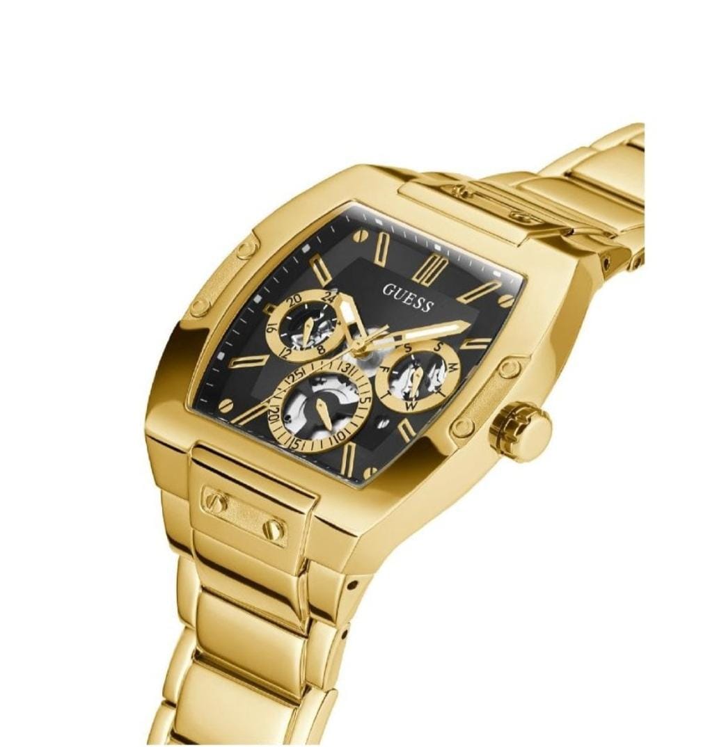 GUESS GW0456G1 Phoenix Men’s Watch | Black Dial Multifunction | Gold Tone Stainless Steel Rectangle Watch