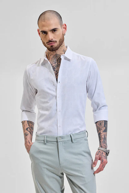 Snitch Men White Self-Design Slim Fit Casual Shirt