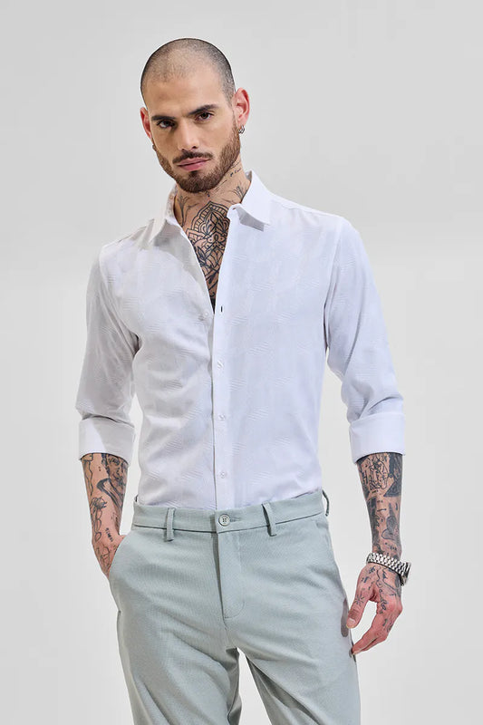 Snitch Men White Self-Design Slim Fit Casual Shirt