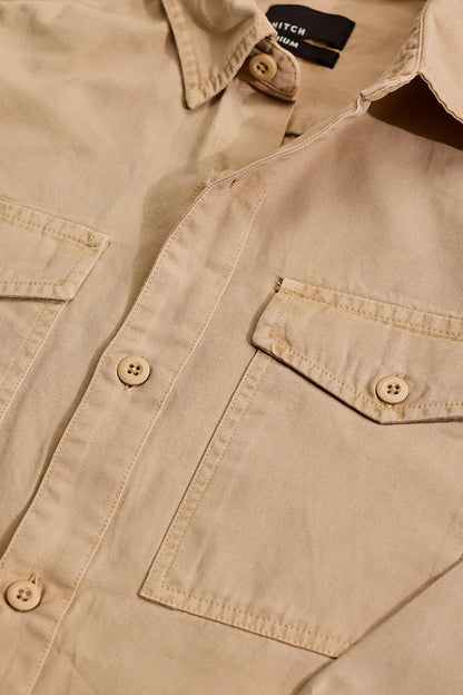Snitch Beige Double Pocket Relaxed Fit Denim Shirt for Men