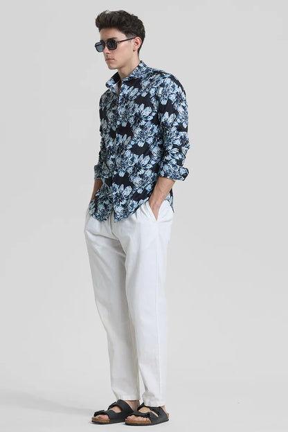 Snitch Black Floral Slim Fit Casual Shirt for Men